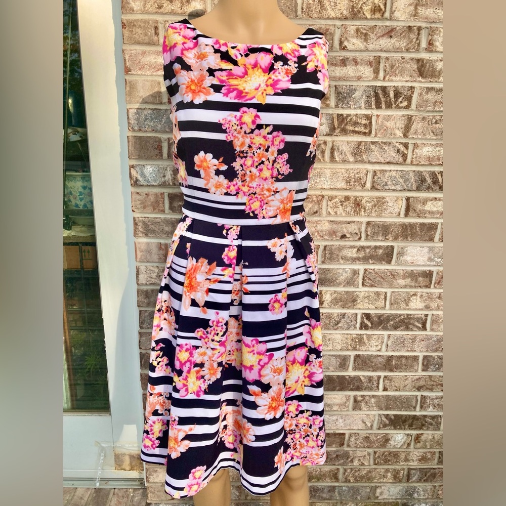 Black & Floral Striped Sundress